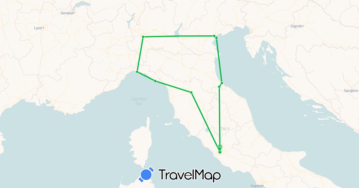 TravelMap itinerary: driving, bus in Italy, San Marino (Europe)